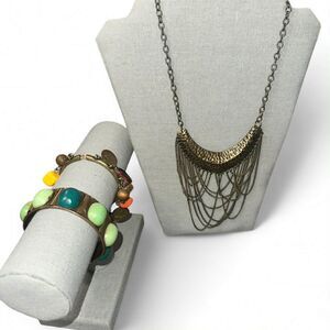 Boho Jewelry Bundle Charm Bracelet Chain Necklace Bangle Vintage Inspired Set